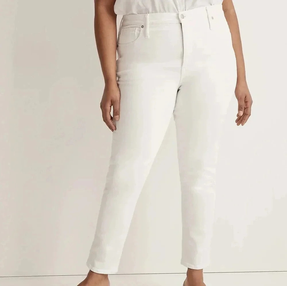 Madewell Stovepipe White Denim‎ Jeans Size 33 High Rise Cotton Blend NWT